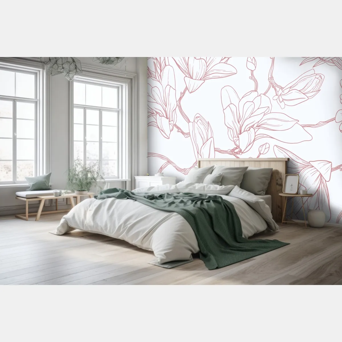 Fototapete zartes magnolienmuster in sanftem rosa – Wallnifity®