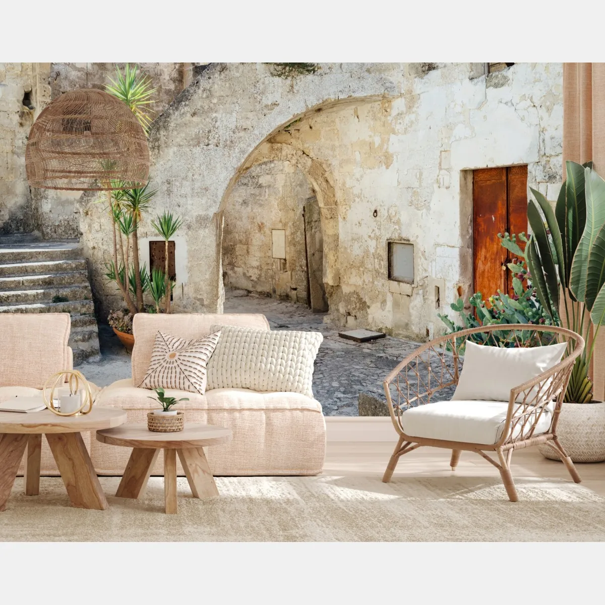 Fototapete mediterraner steinhof mit bogen – Wallnifity®