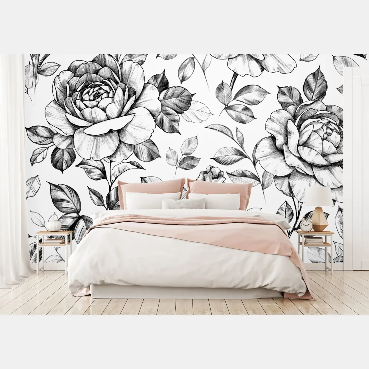 Fototapete handgezeichnetes rosenmuster – Wallnifity®