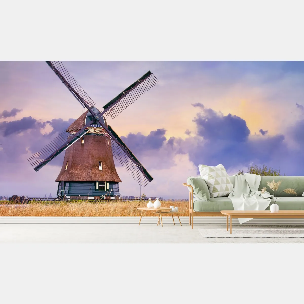 Fototapete historische windmühle auf goldenen feldern – Wallnifity®