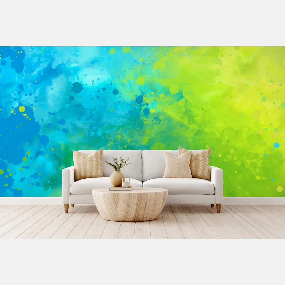 Fototapete lebhafte türkis und limetten aquarellspritzer – Wallnifity®
