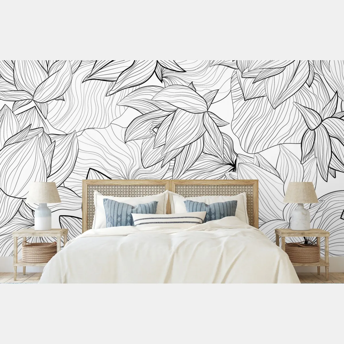 Fototapete zarte lotus-linienzeichnung – Wallnifity® Fototapete zarte lotus-linienzeichnung – Wallnifity®