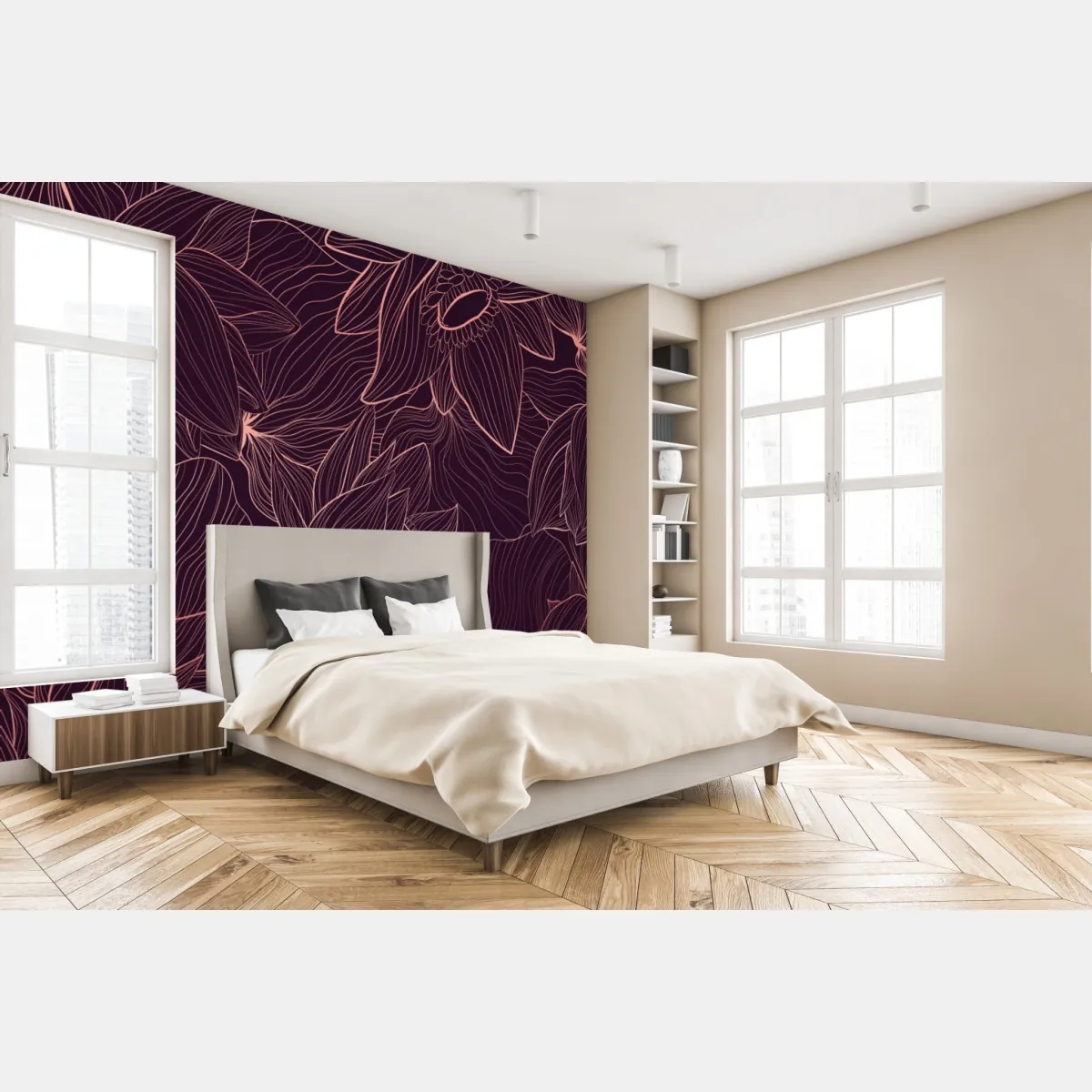 Fototapete elegantes rosa linienblumenmuster – Wallnifity®