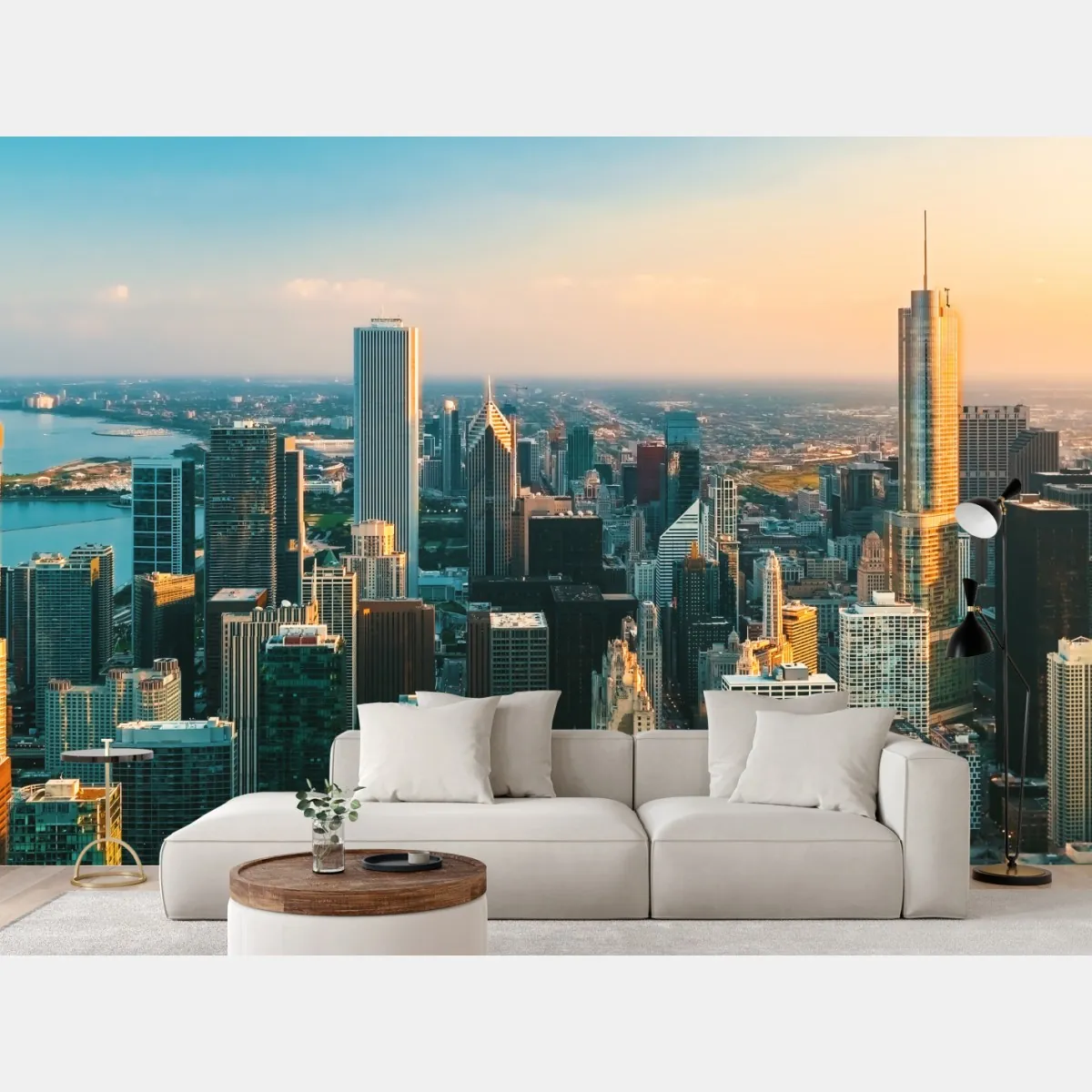Fototapete Chicago skyline bei sonnenuntergang – Wallnifity®