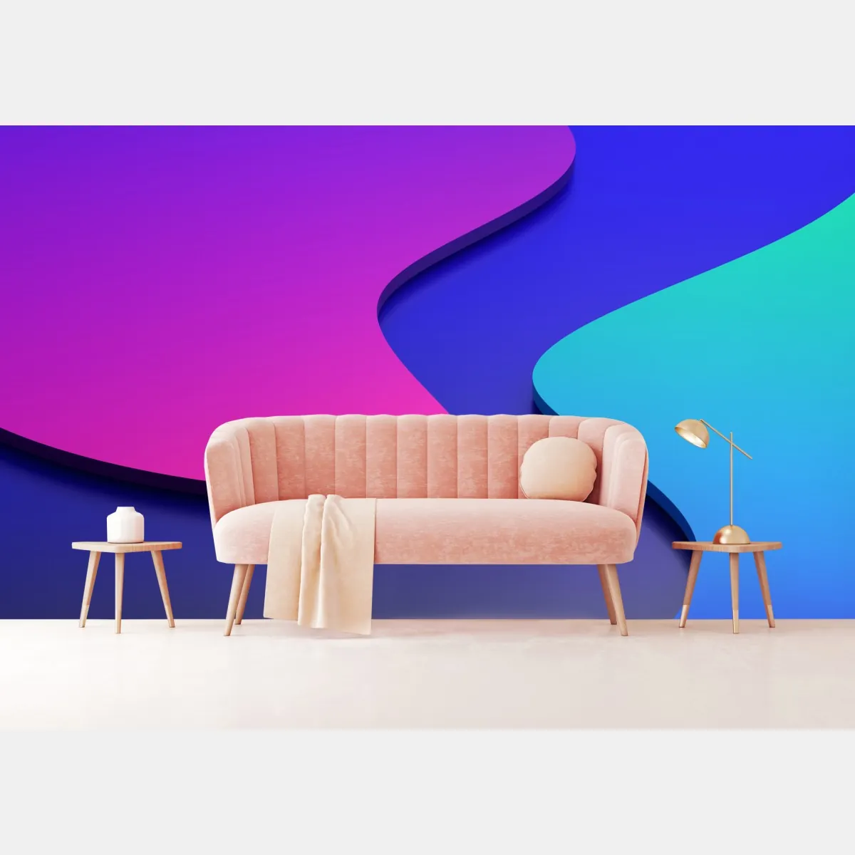 Fototapete leuchtende lila-blaue abstrakte 3d-formen – Wallnifity®