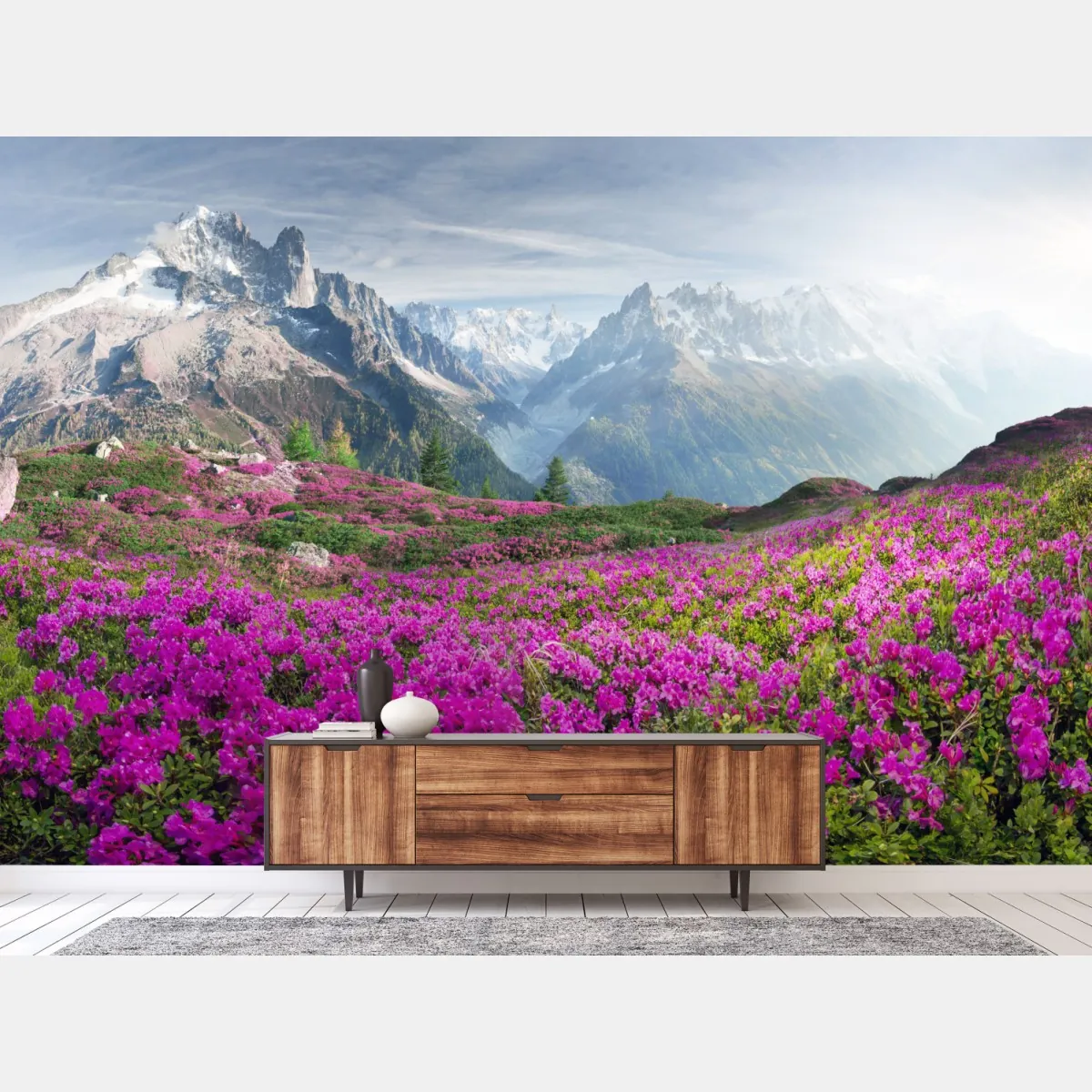 Fototapete alpine rhododendronwiese bei Mont Blanc – Wallnifity®
