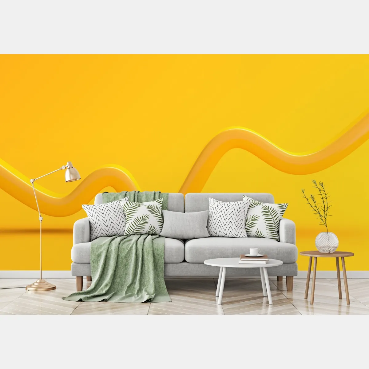Fototapete sonnige gelbe 3d-abstrakte kurve – Wallnifity®