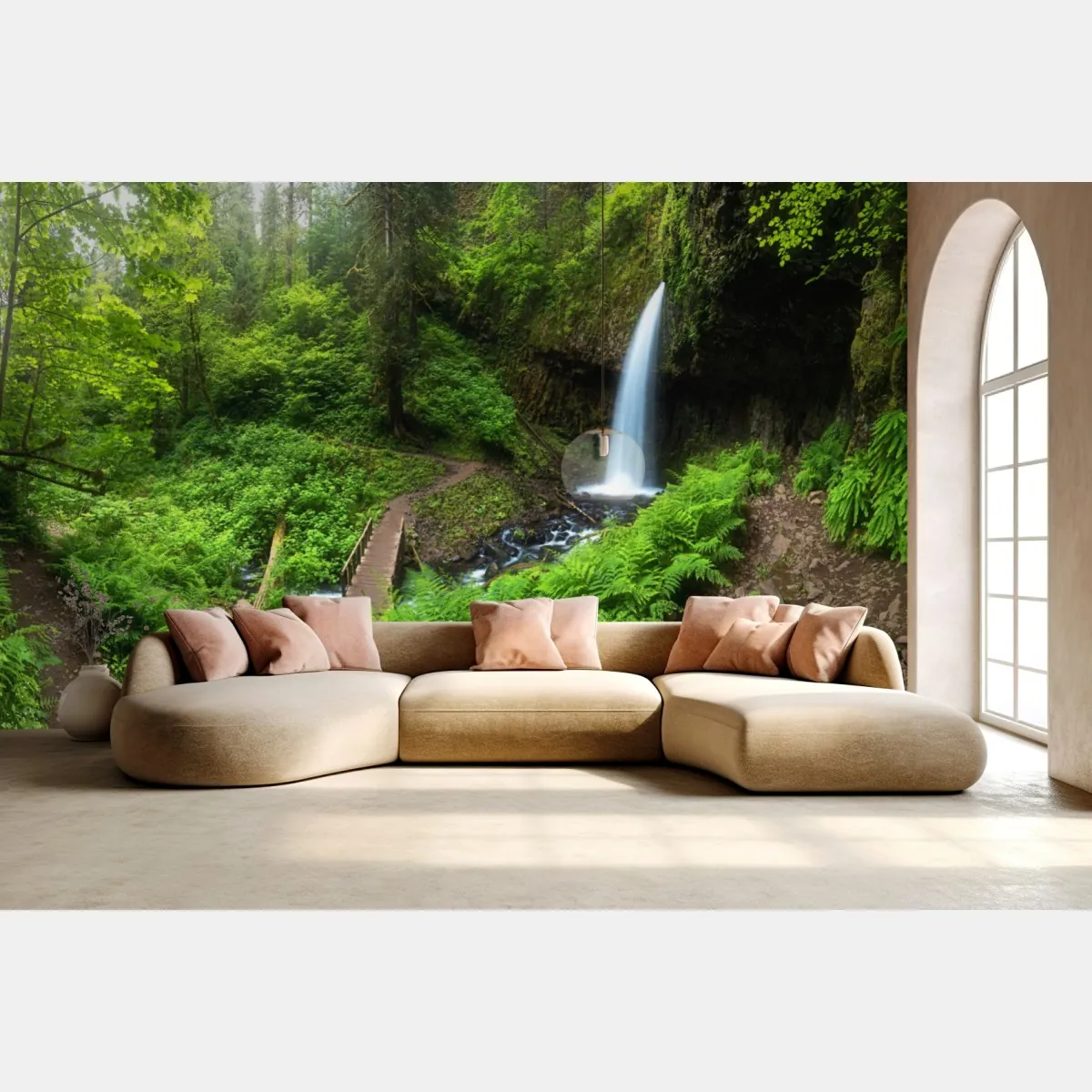 Fototapete üppiger waldwasserfall panorama – Wallnifity®