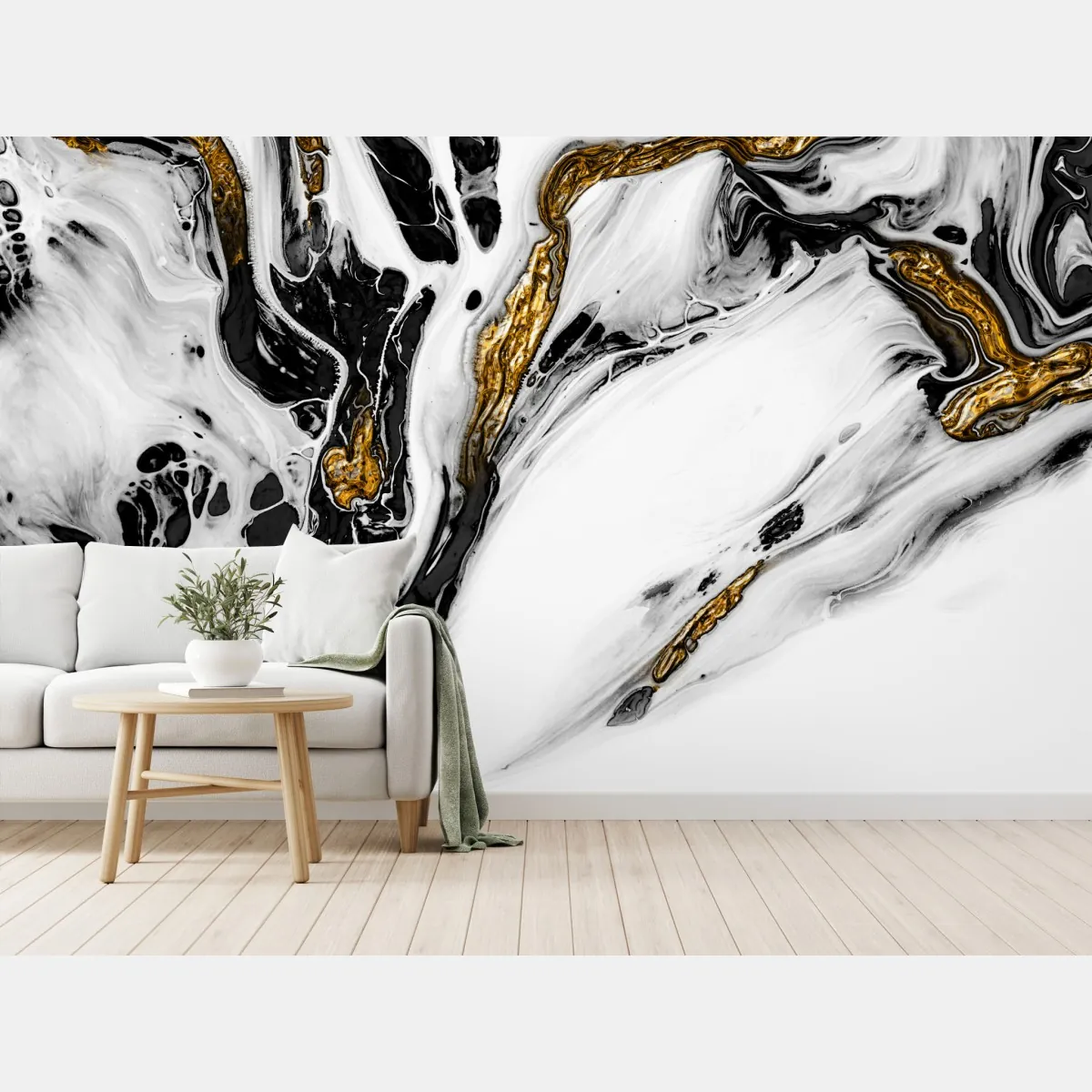 Fototapete schwarz-weiße abstraktion mit goldenen adern – Wallnifity®
