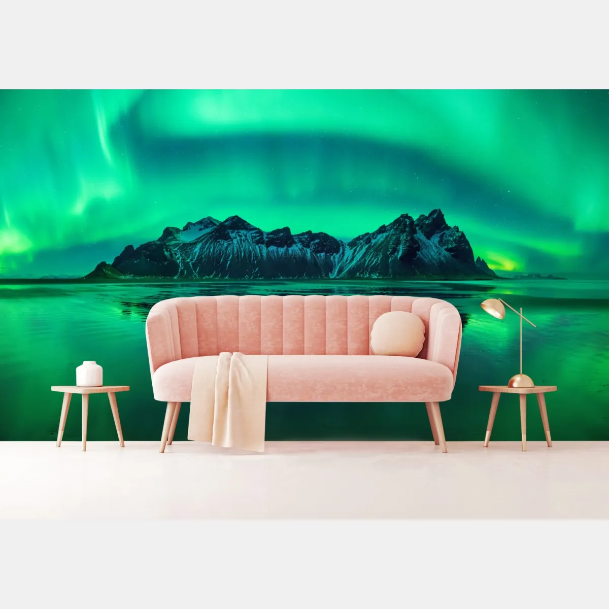 Fototapete nordlicht über Vestrahorn, Stokksnes – Wallnifity®