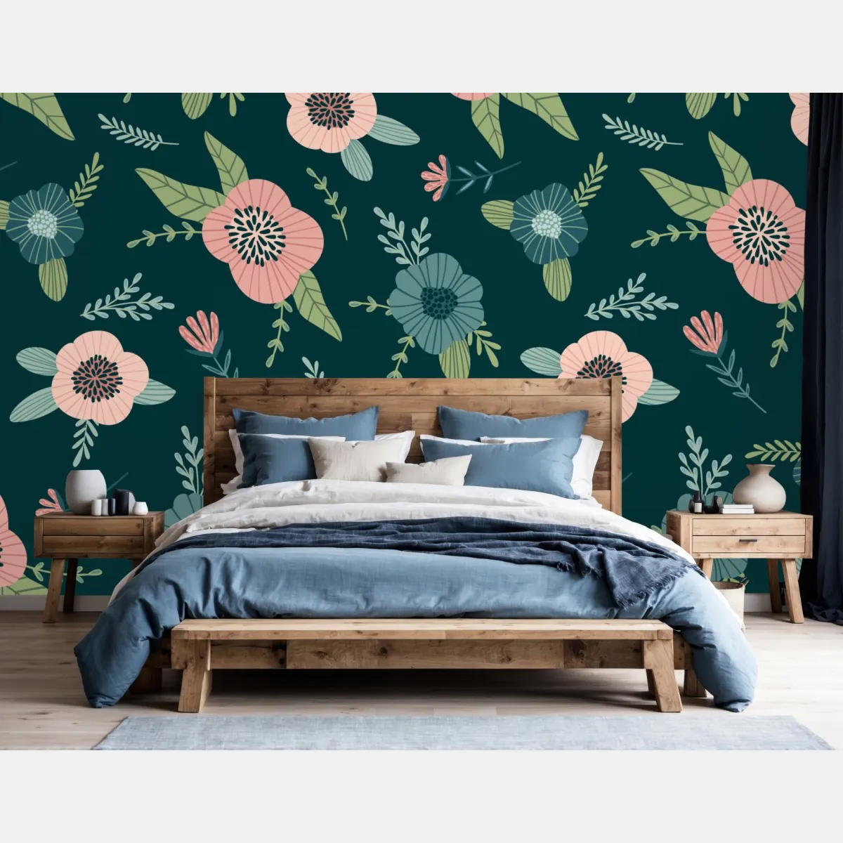 Fototapete pastelliges botanisches blumenmuster – Wallnifity®