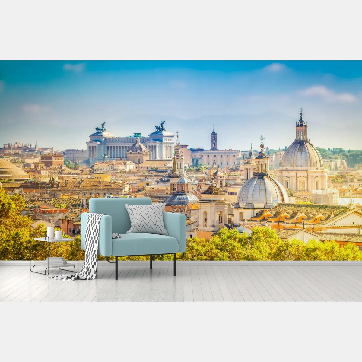 Fototapete sonnige skyline von Rom mit kuppeln – Wallnifity®