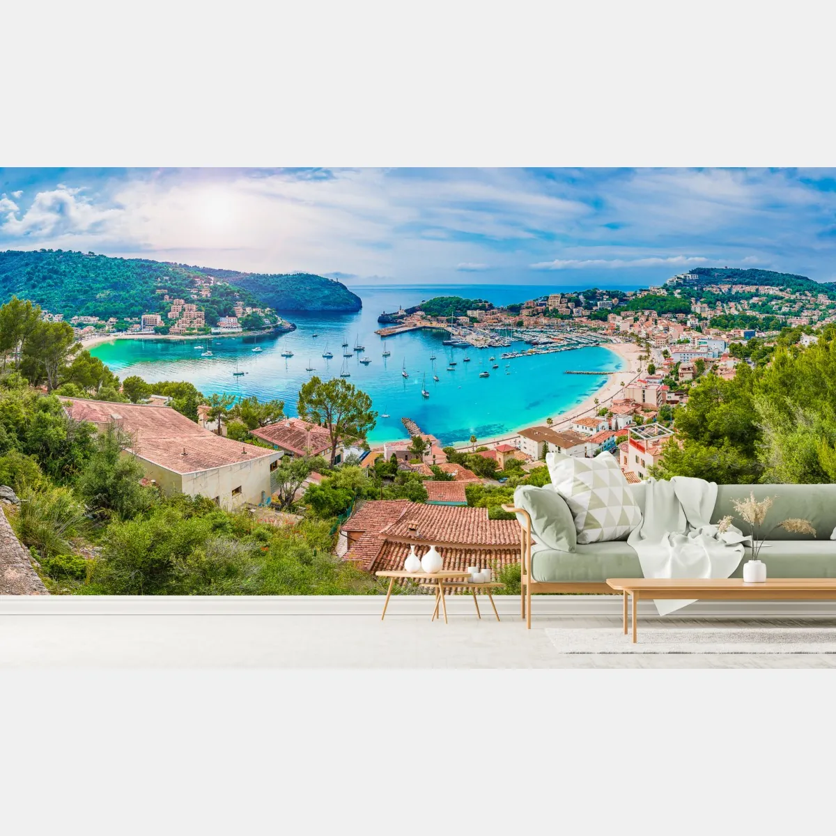 Fototapete sonnige panoramaaufnahme von Port de Soller – Wallnifity®