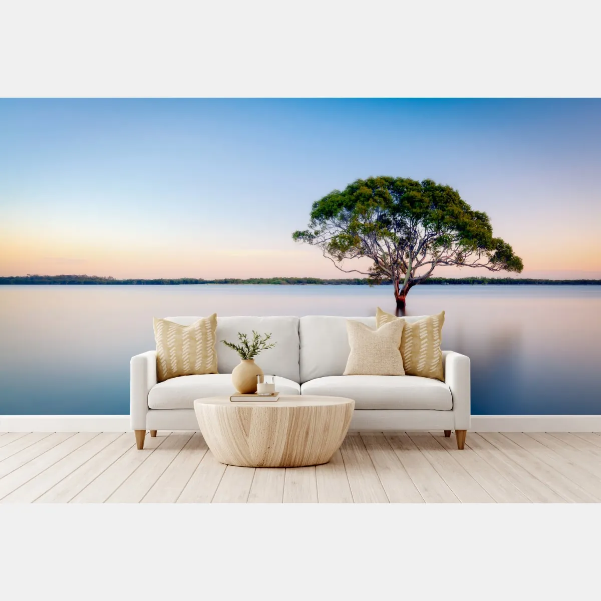 Fototapete einsamer baum am stillen see – Wallnifity®