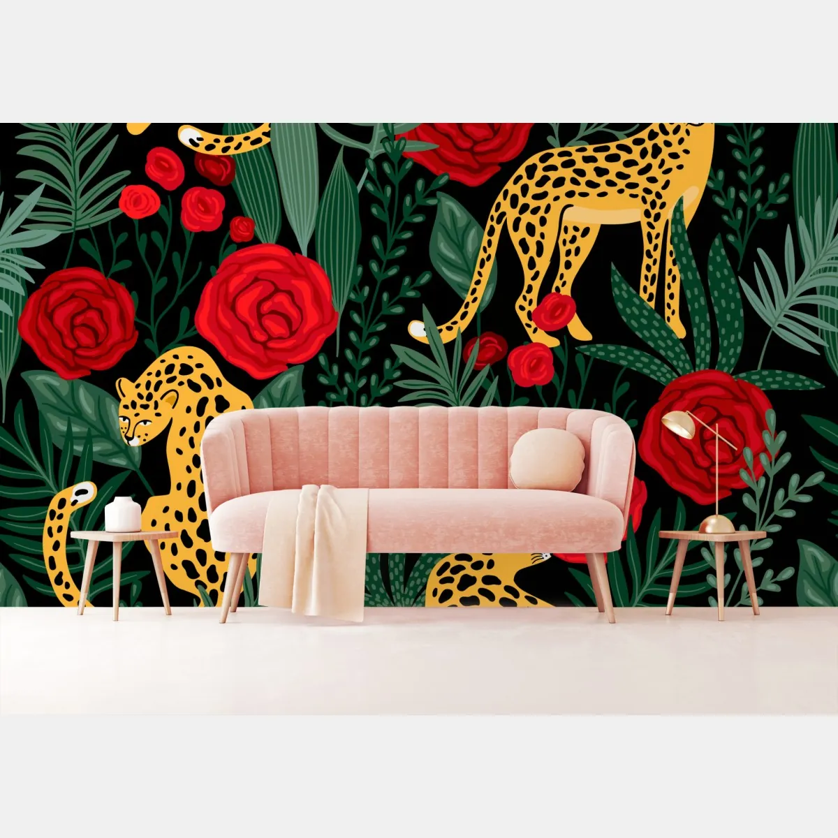 Fototapete exotisches muster mit leoparden und rosen – Wallnifity®
