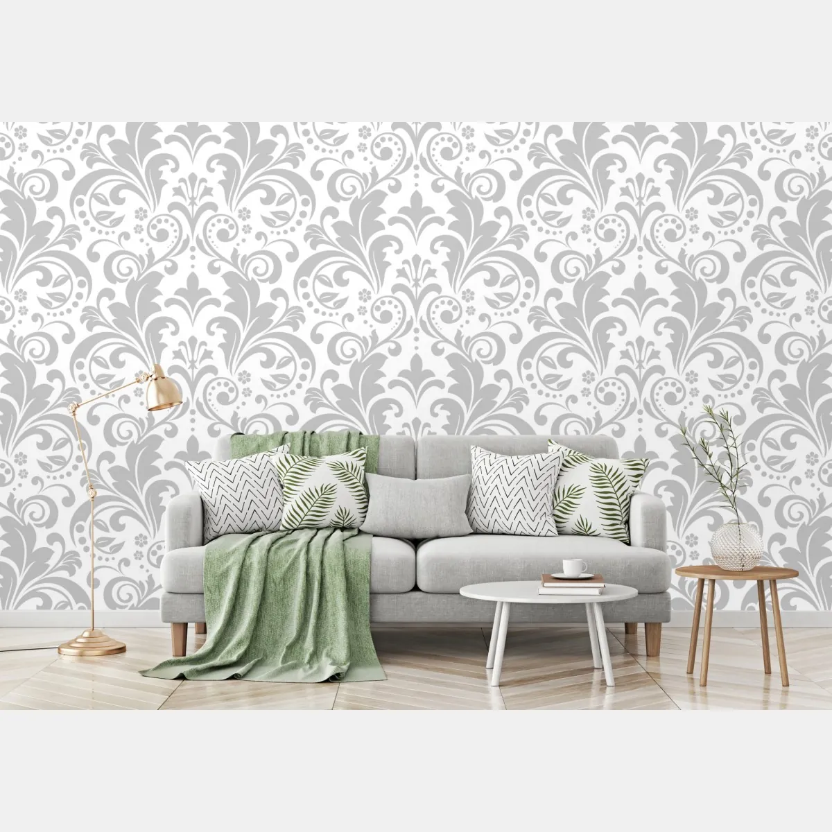Fototapete elegantes graues damastmuster – Wallnifity®