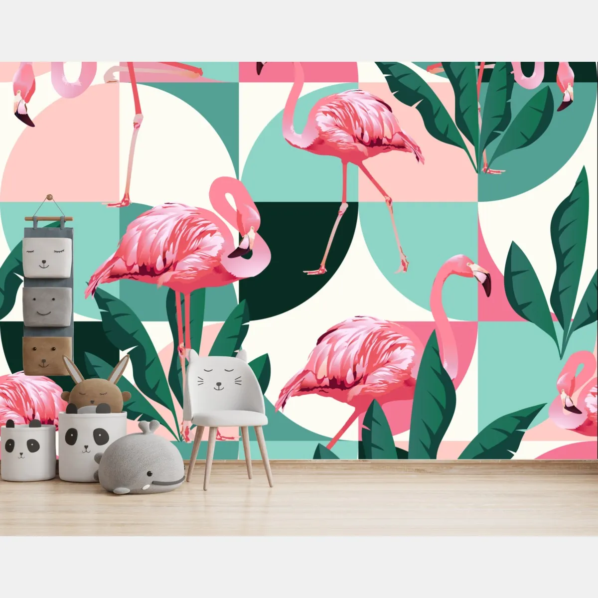 Fototapete verspieltes rosa flamingo-muster – Wallnifity®