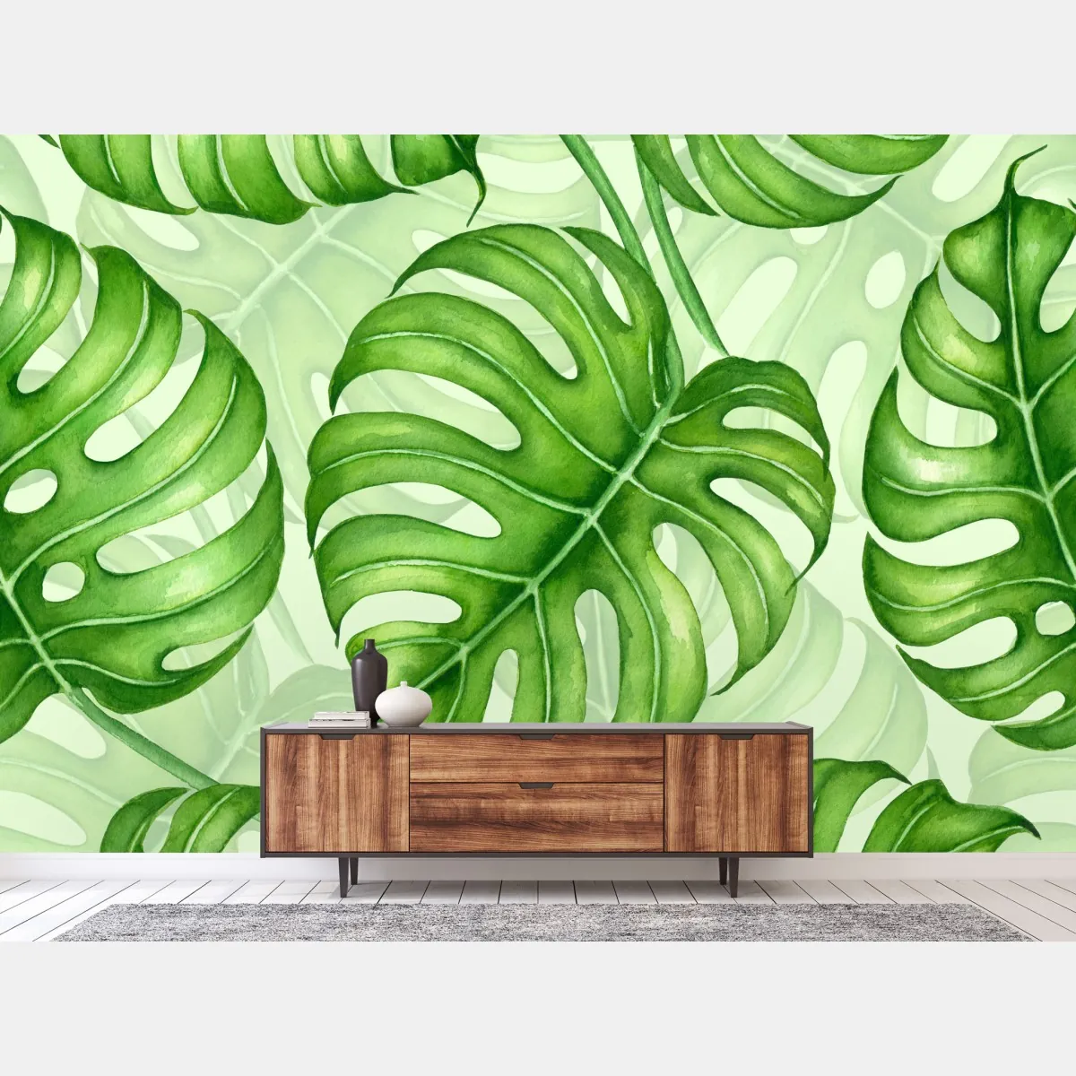 Fototapete aquarell monstera blättermuster – Wallnifity®