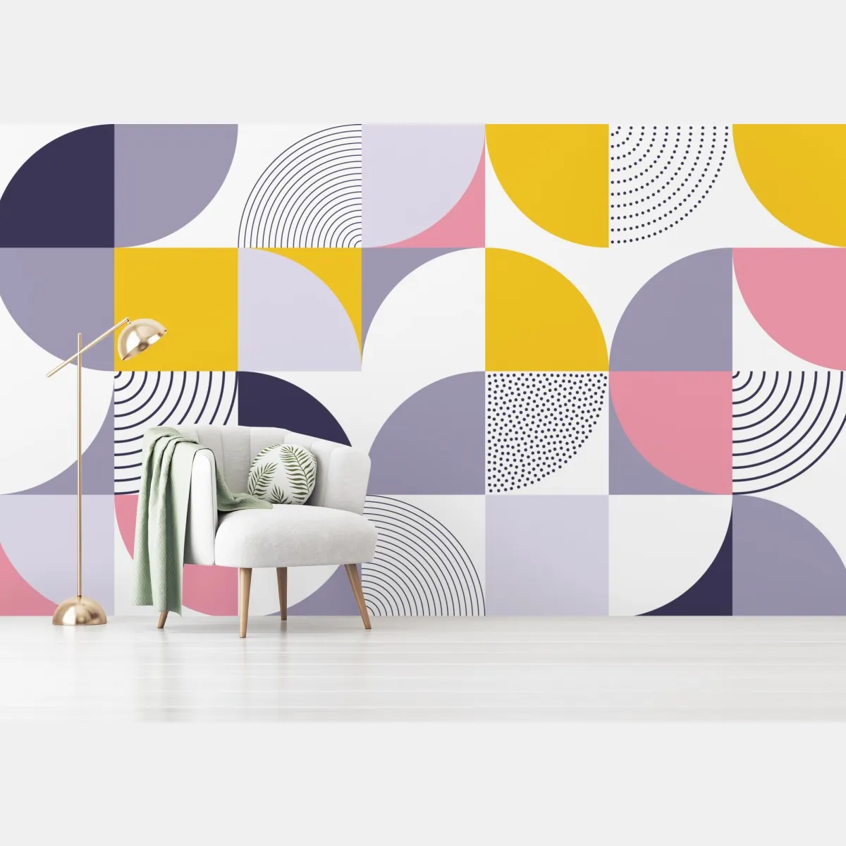 Fototapete pastellfarbenes geometrisches muster mit halbkreisen – Wallnifity®