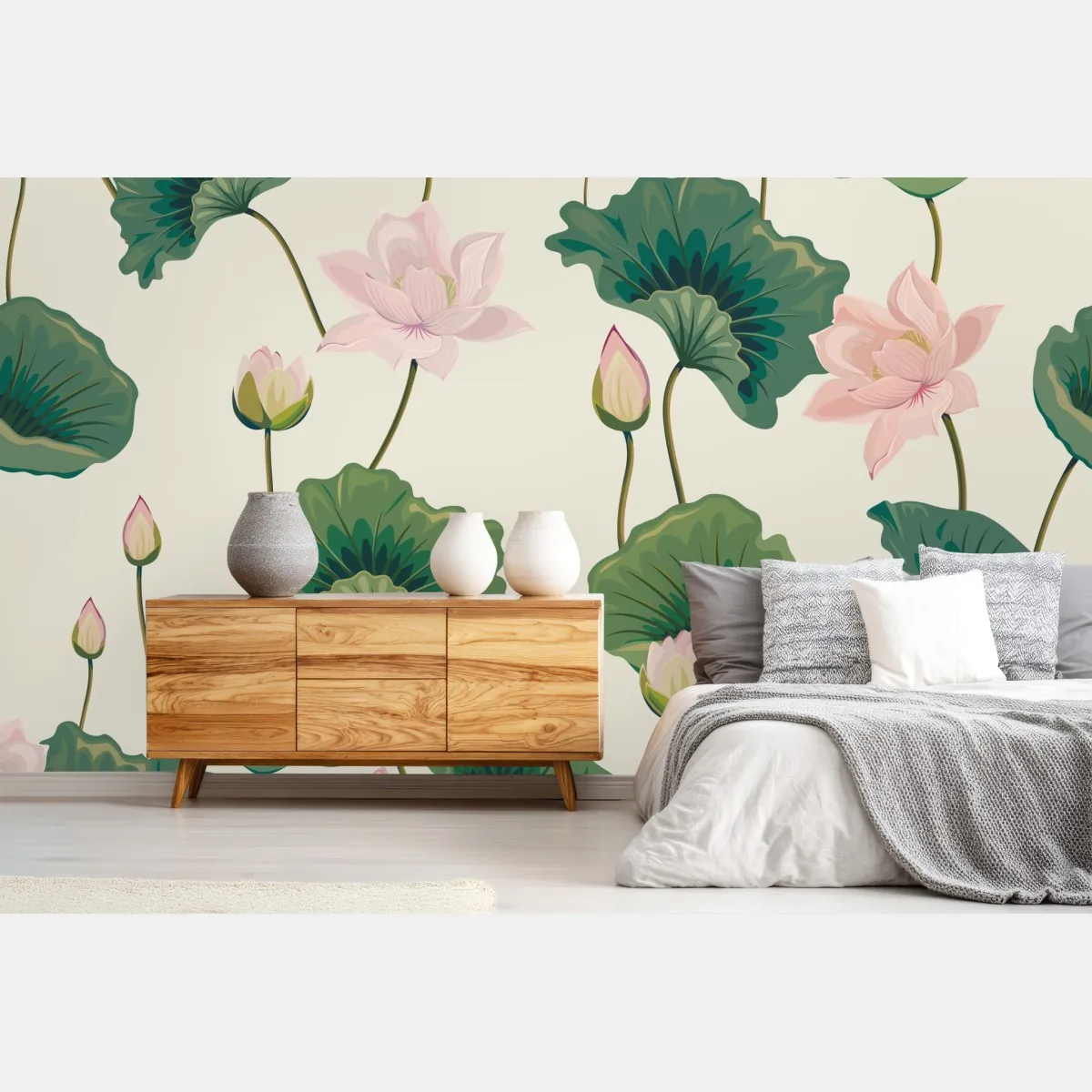 Fototapete ruhiges botanisches lotosmuster – Wallnifity®