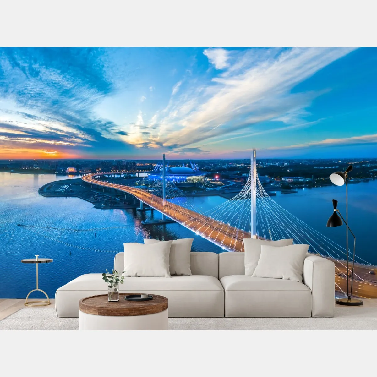 Fototapete Sankt Petersburg brückenpanorama bei dämmerung – Wallnifity®