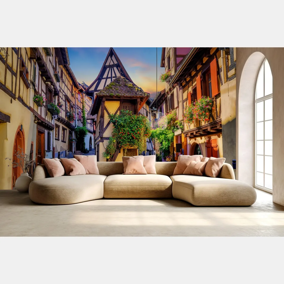Fototapete malerische fachwerkstraße in Eguisheim, Elsass – Wallnifity®