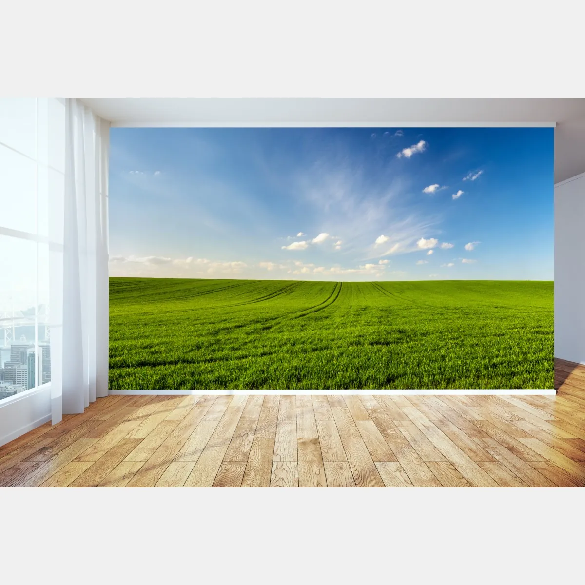 Fototapete frühlingsgrüne wiesenpanorama – Wallnifity®