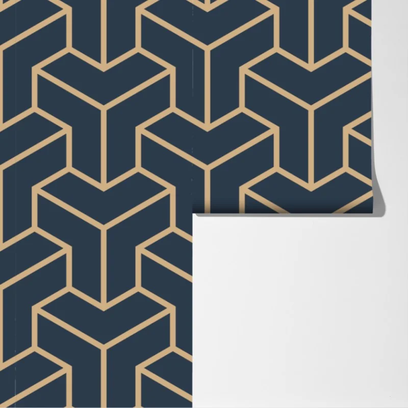 Fototapete marineblaues geometrisches würfelmuster – Wallnifity® Fototapete marineblaues geometrisches würfelmuster – Wallnifity®