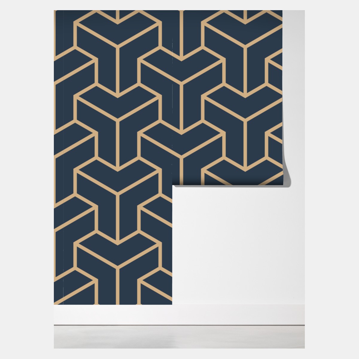 Fototapete marineblaues geometrisches würfelmuster – Wallnifity® Fototapete marineblaues geometrisches würfelmuster – Wallnifity®