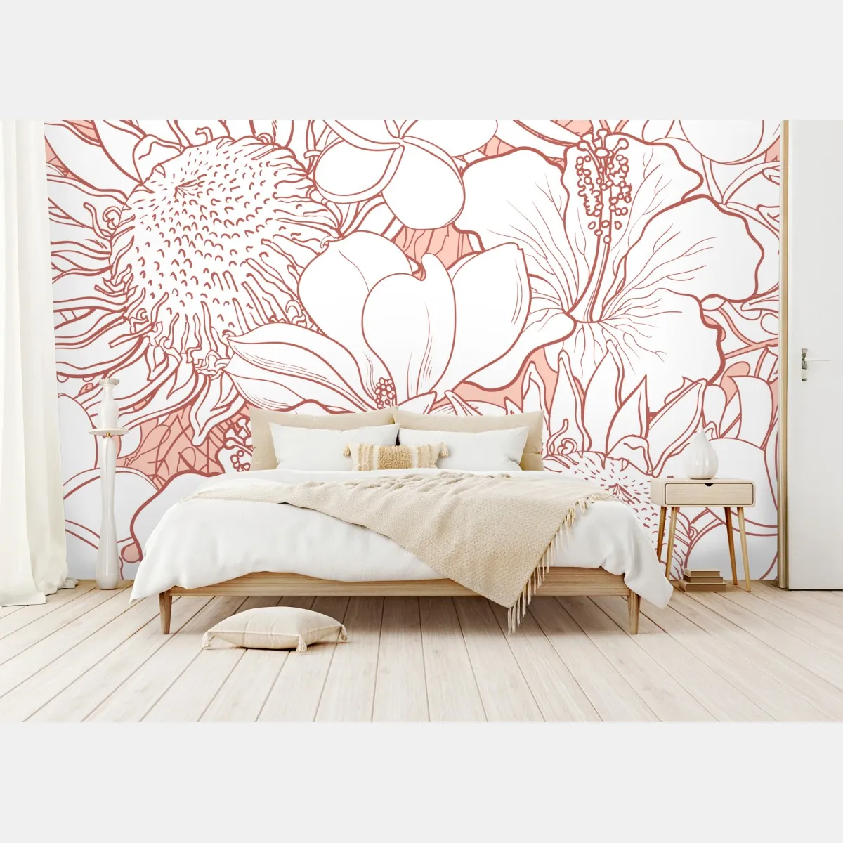 Fototapete zartes korallenfarbenes blumenmuster – Wallnifity®