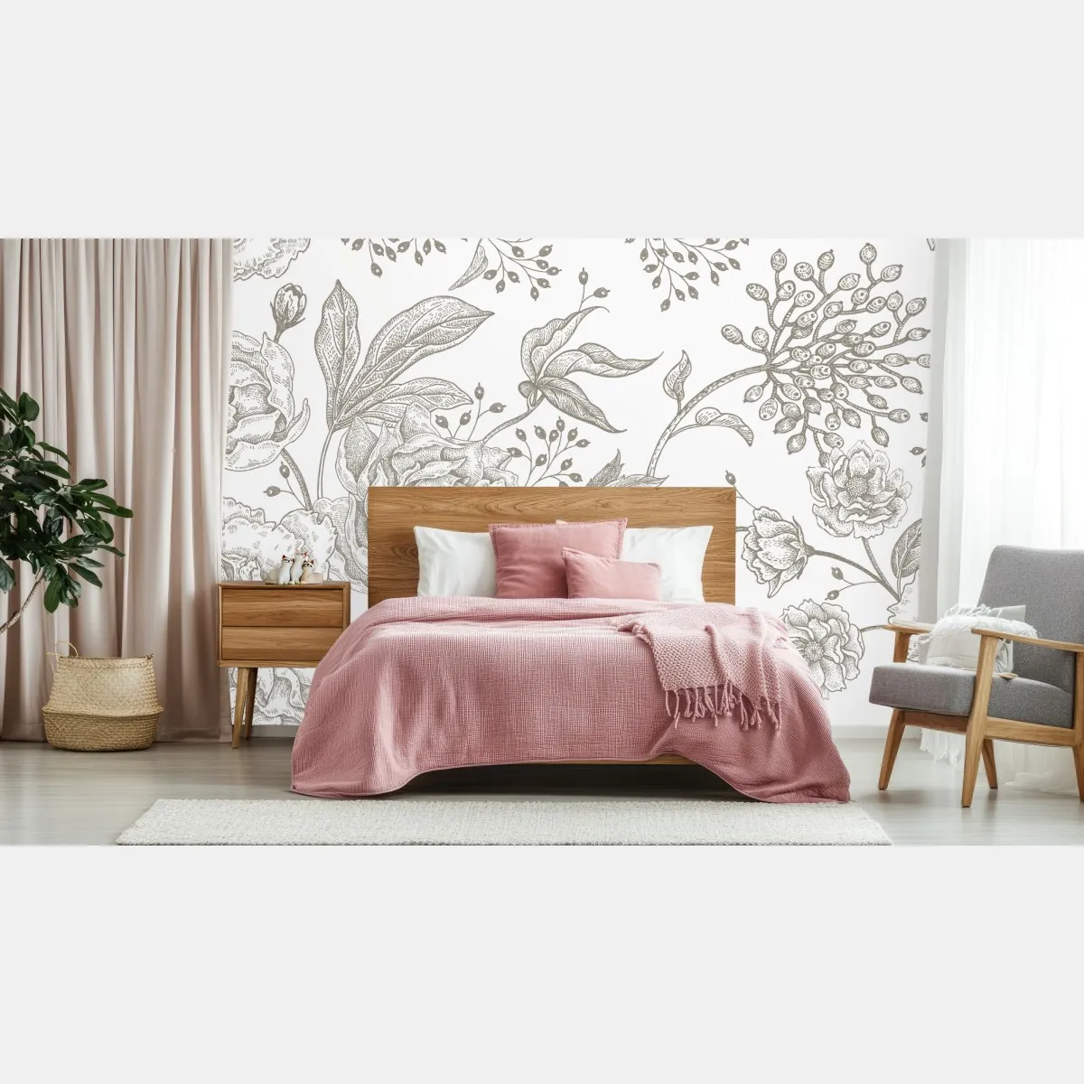 Fototapete zartes botanisches blumenmuster im vintage-stil – Wallnifity®