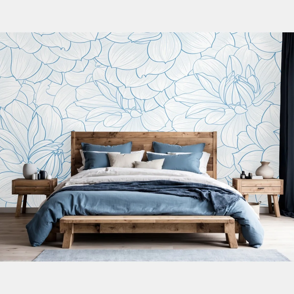 Fototapete zartes blaues blumenmuster – Wallnifity®