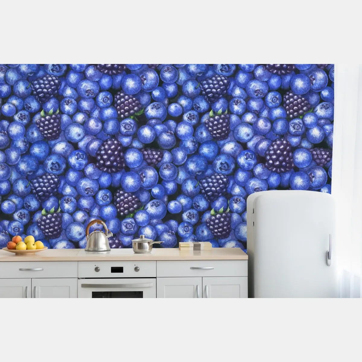 Fototapete aquarellmuster mit blaubeeren und brombeeren – Wallnifity®