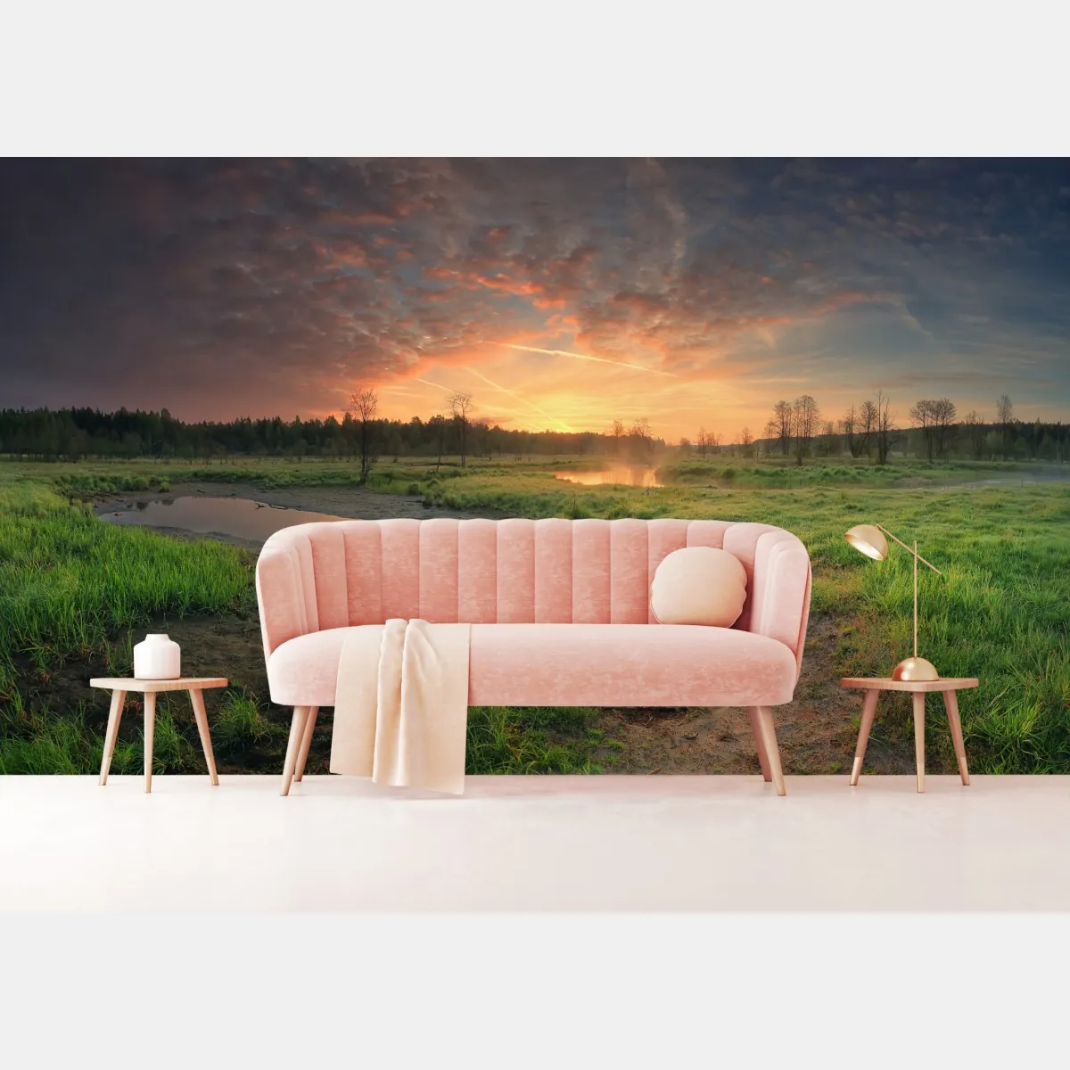 Fototapete sonnenuntergang über einer ruhigen wiese – Wallnifity®