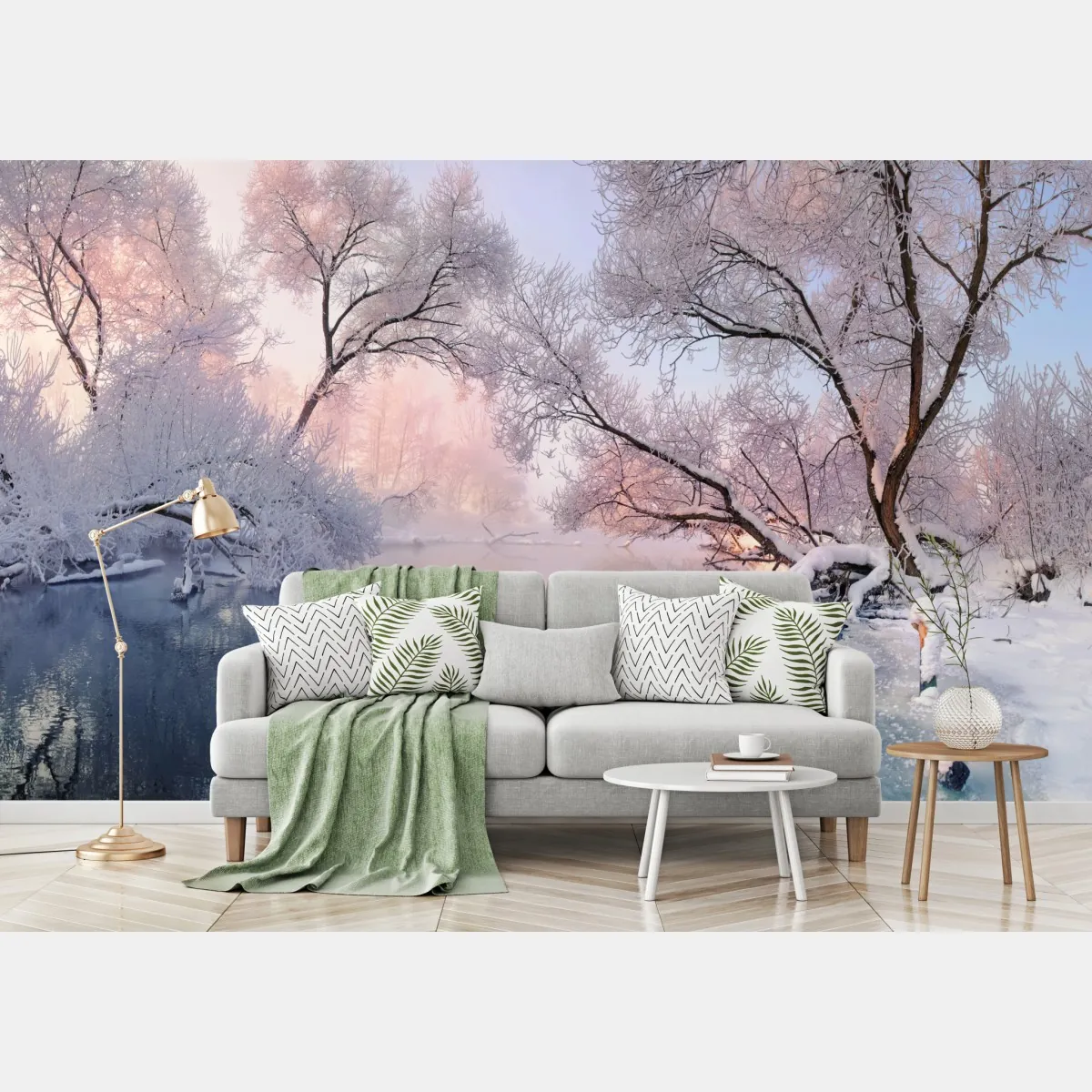 Fototapete ruhige winterlandschaft am fluss – Wallnifity®