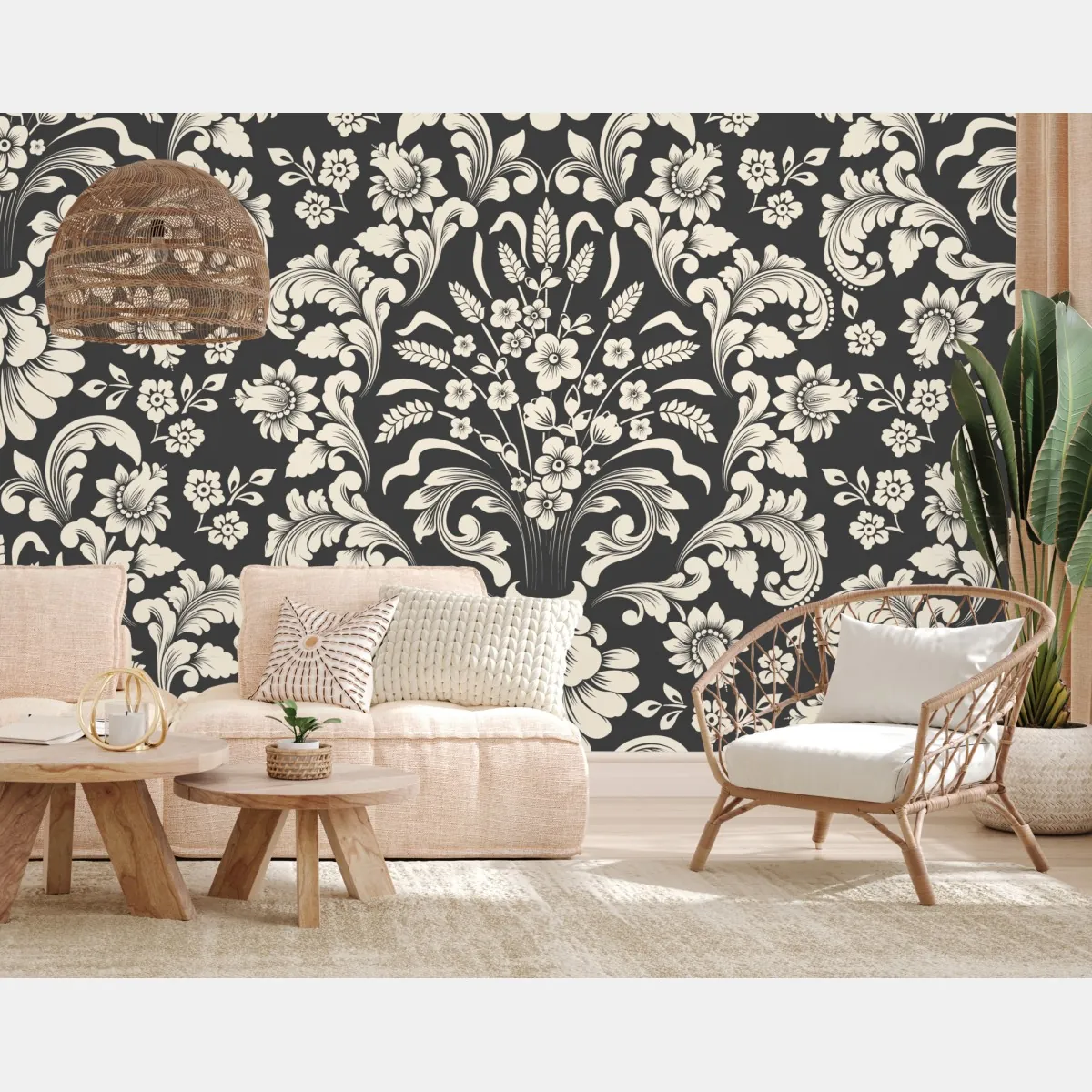 Fototapete vintage blumiges damastmuster – Wallnifity®