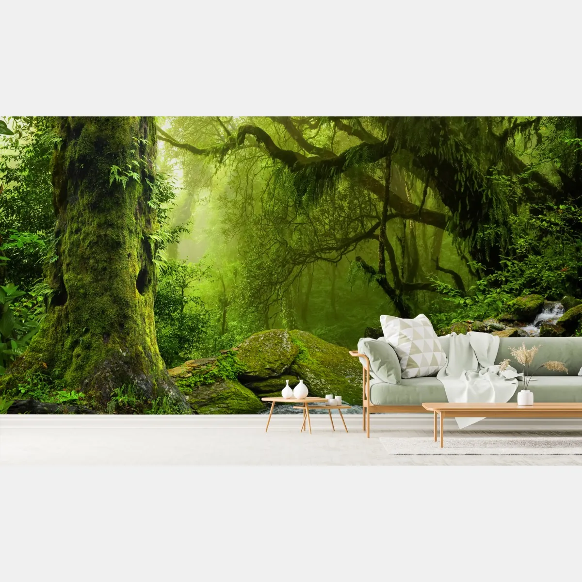 Fototapete verzauberter grüner waldbach – Wallnifity®