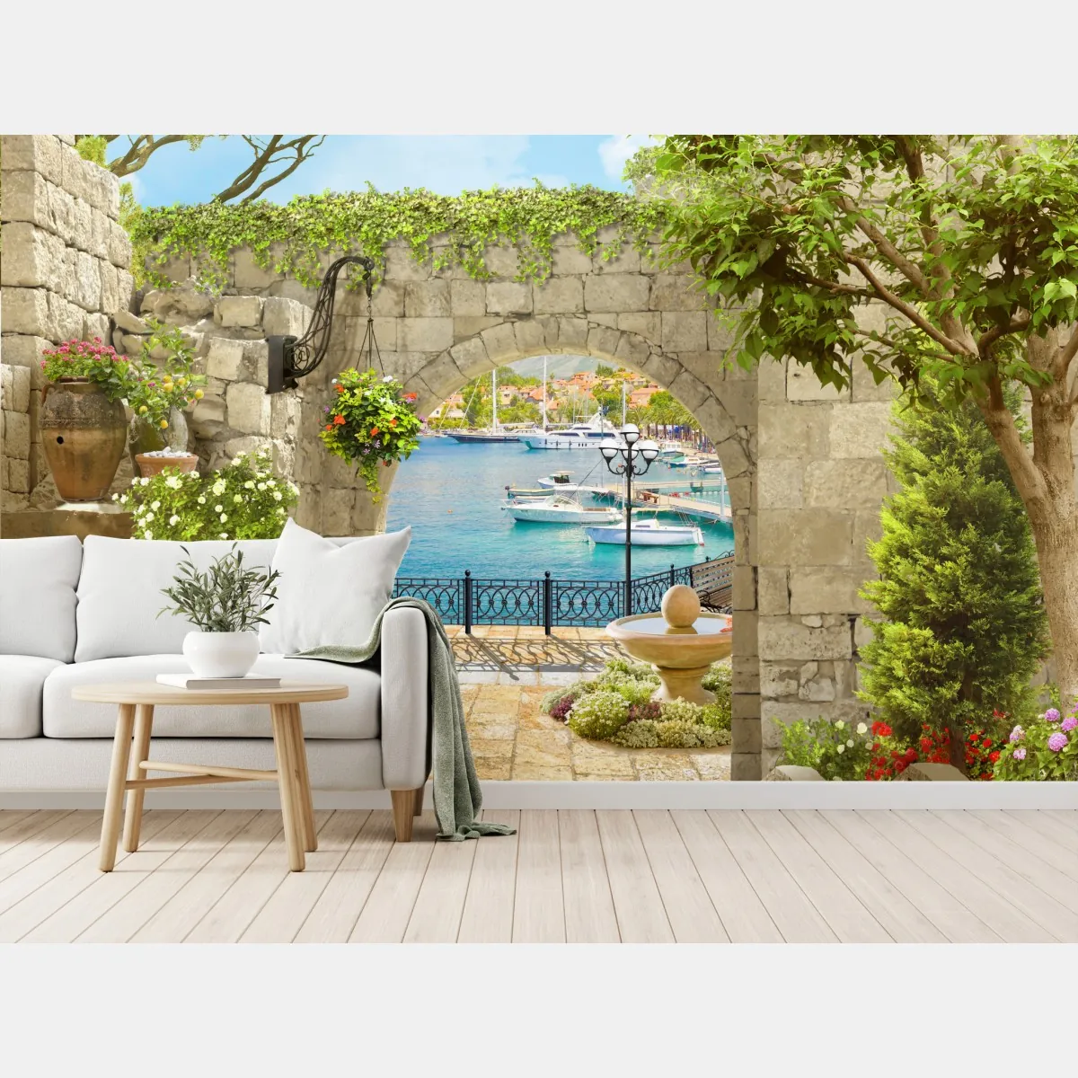 Fototapete mediterraner blick durch eine arkade – Wallnifity®