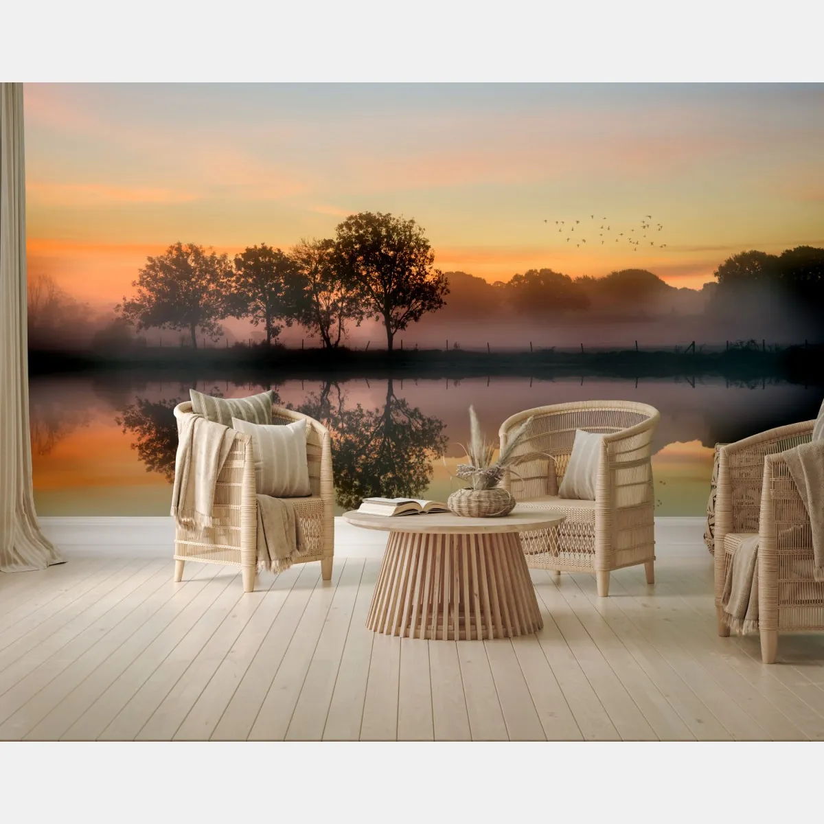 Fototapete nebliger herbstlicher sonnenaufgang über Englischer landschaft – Wallnifity®