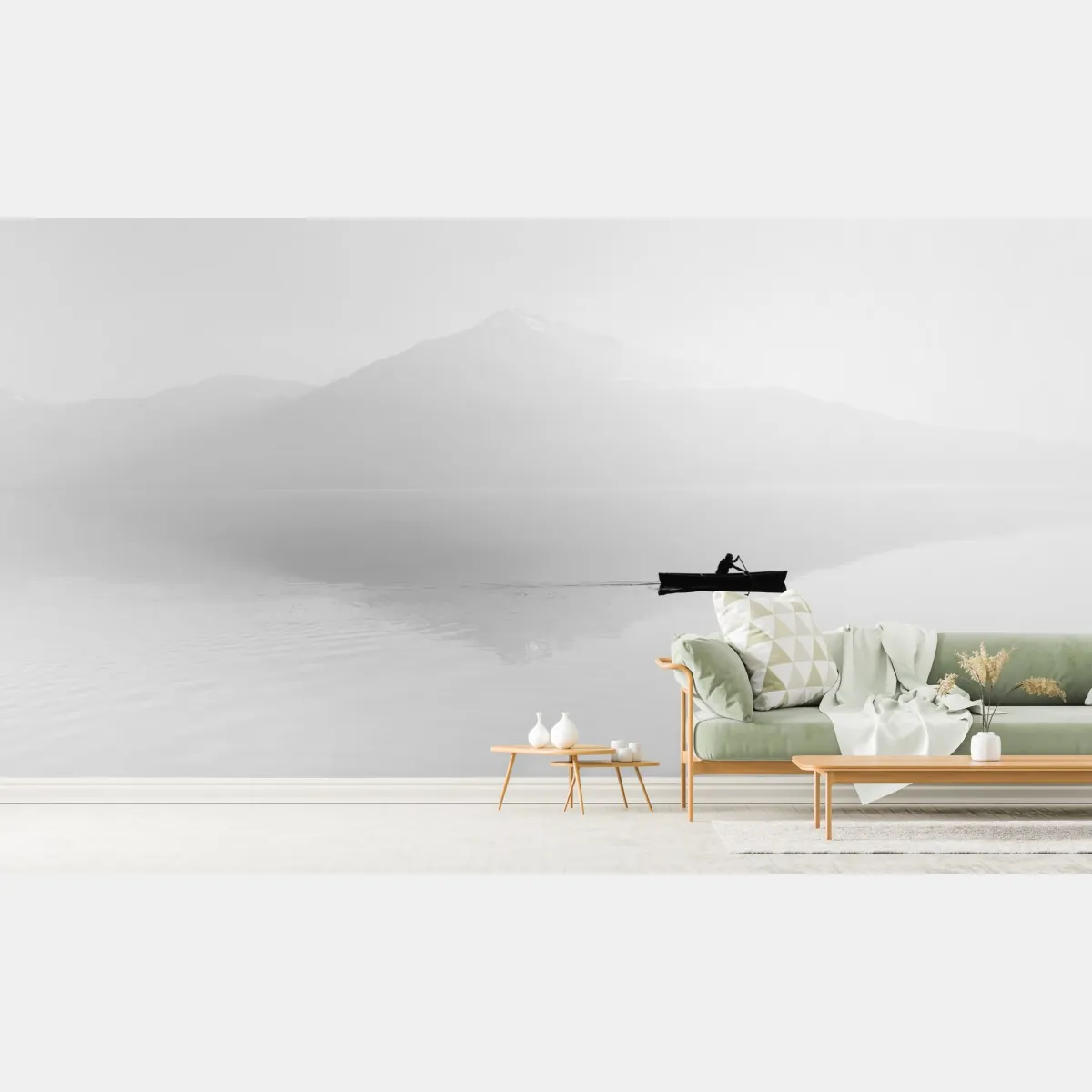 Fototapete einsamer ruderer auf einem nebligen see – Wallnifity®
