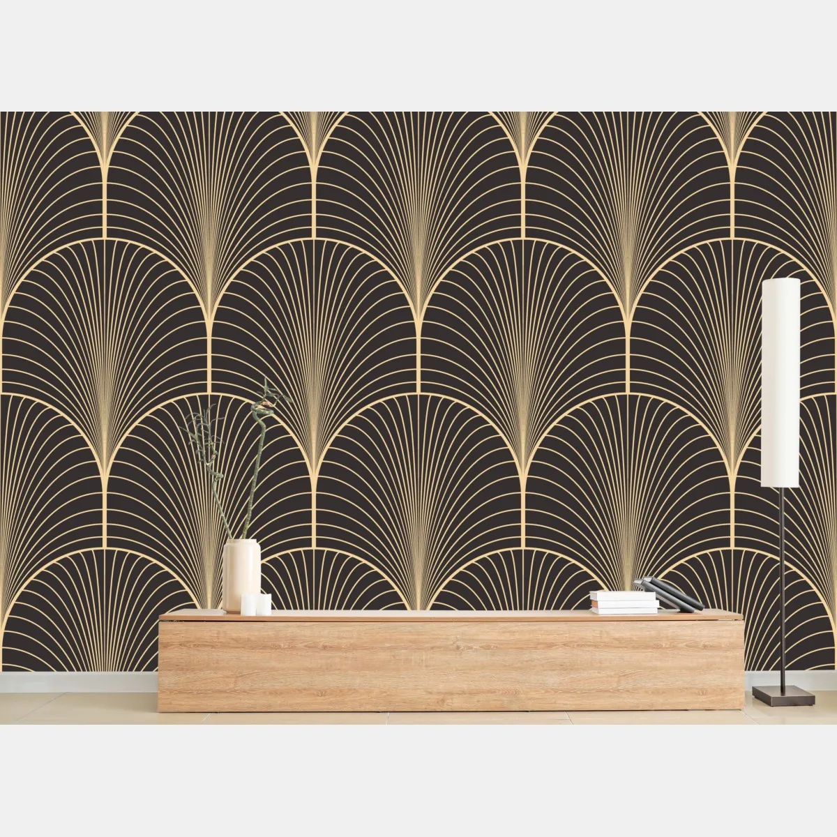 Fototapete art deco goldenes fächermuster – Wallnifity® Fototapete art deco goldenes fächermuster – Wallnifity®