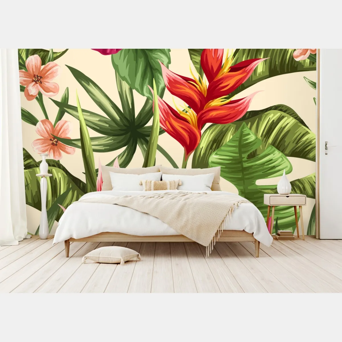 Fototapete tropisches blumenmuster mit hibiskus und plumeria – Wallnifity®