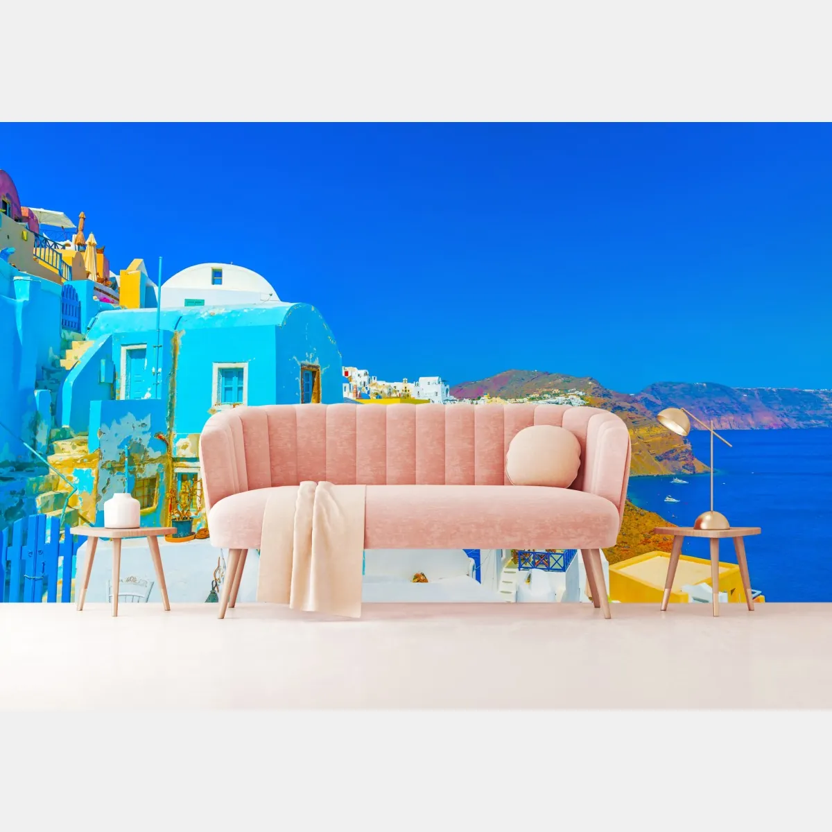 Fototapete sonniger blick auf Oia, Santorini – Wallnifity®