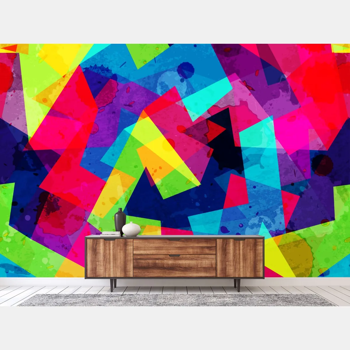 Fototapete lebendige geometrische aquarell-collage – Wallnifity®