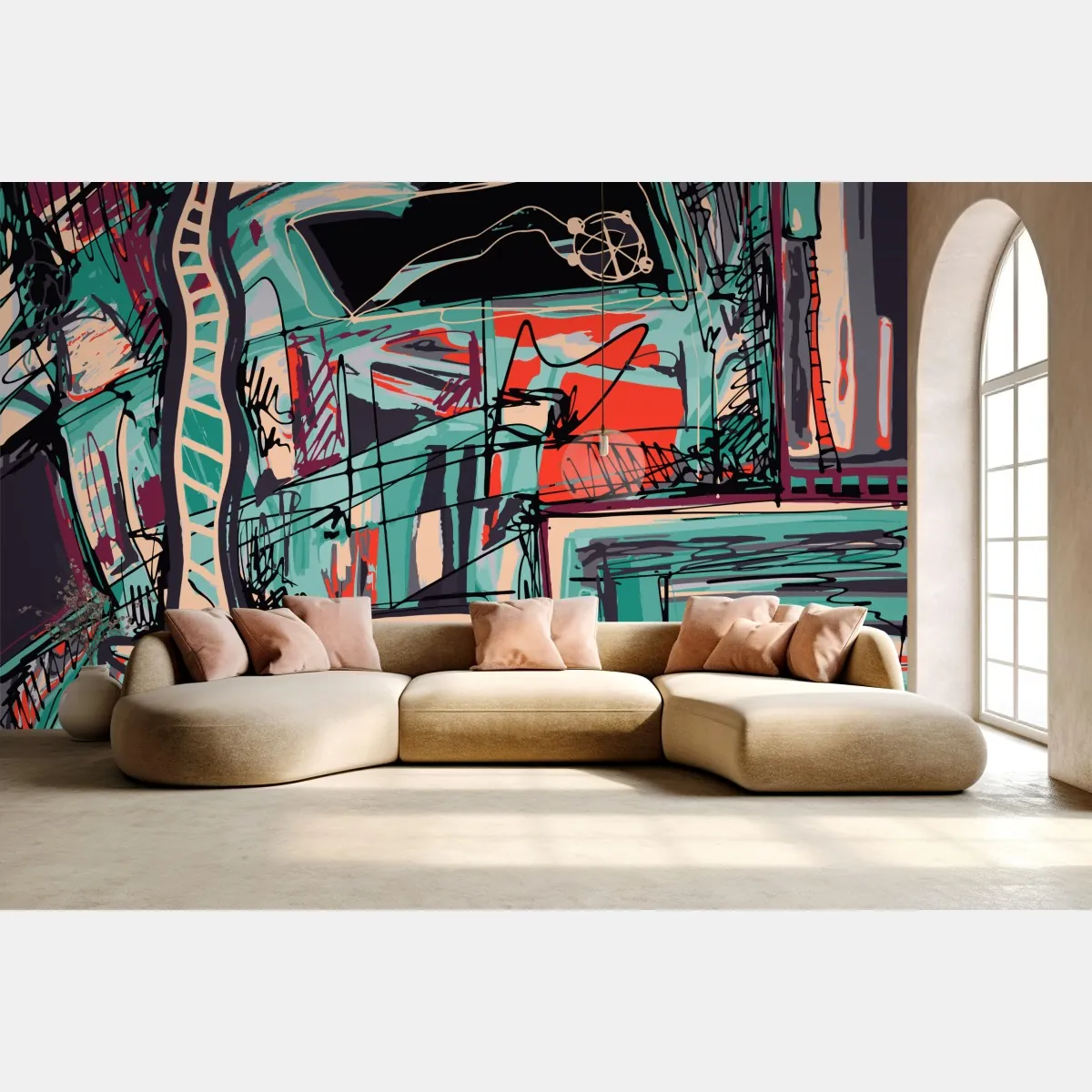 Fototapete türkis-korall abstrakte komposition – Wallnifity®