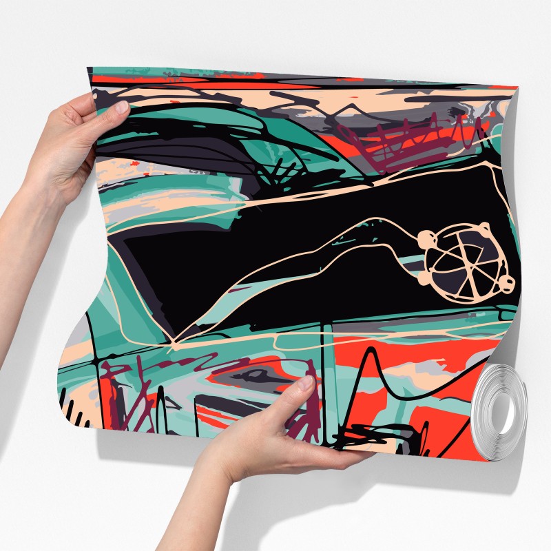 Fototapete türkis-korall abstrakte komposition – Wallnifity®