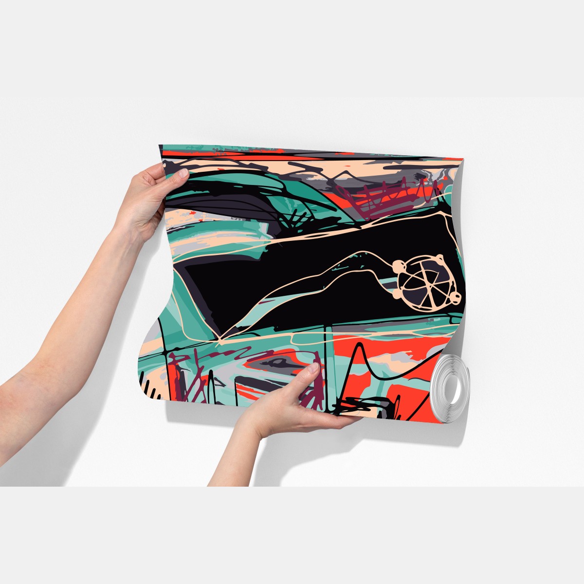 Fototapete türkis-korall abstrakte komposition – Wallnifity®