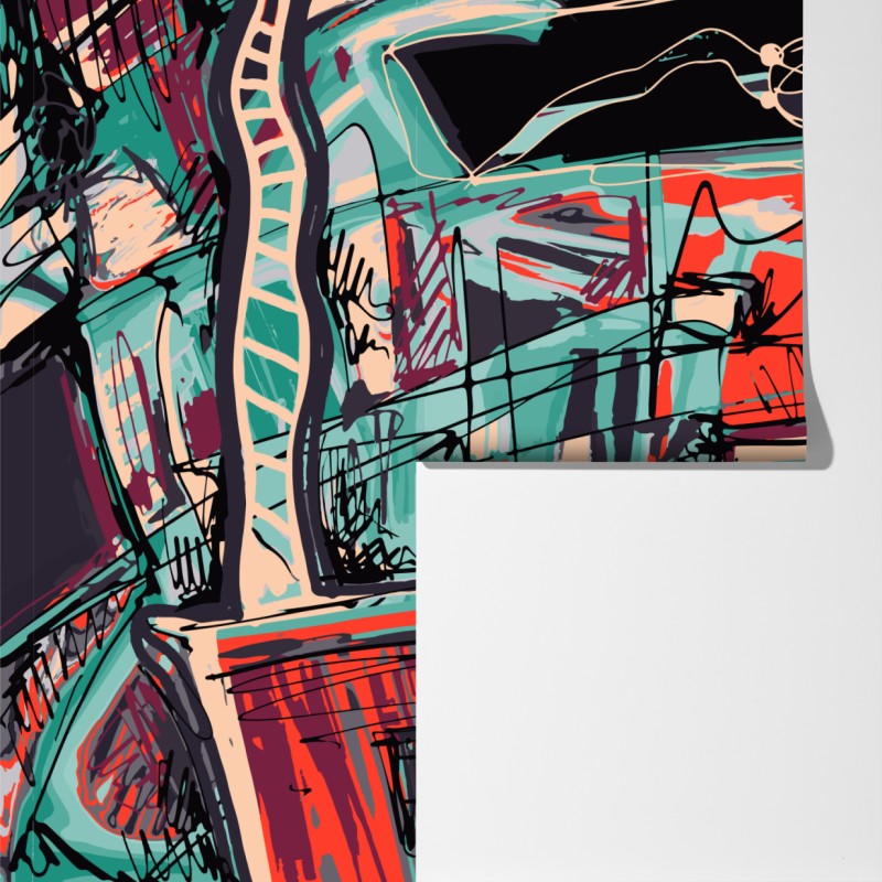 Fototapete türkis-korall abstrakte komposition – Wallnifity®