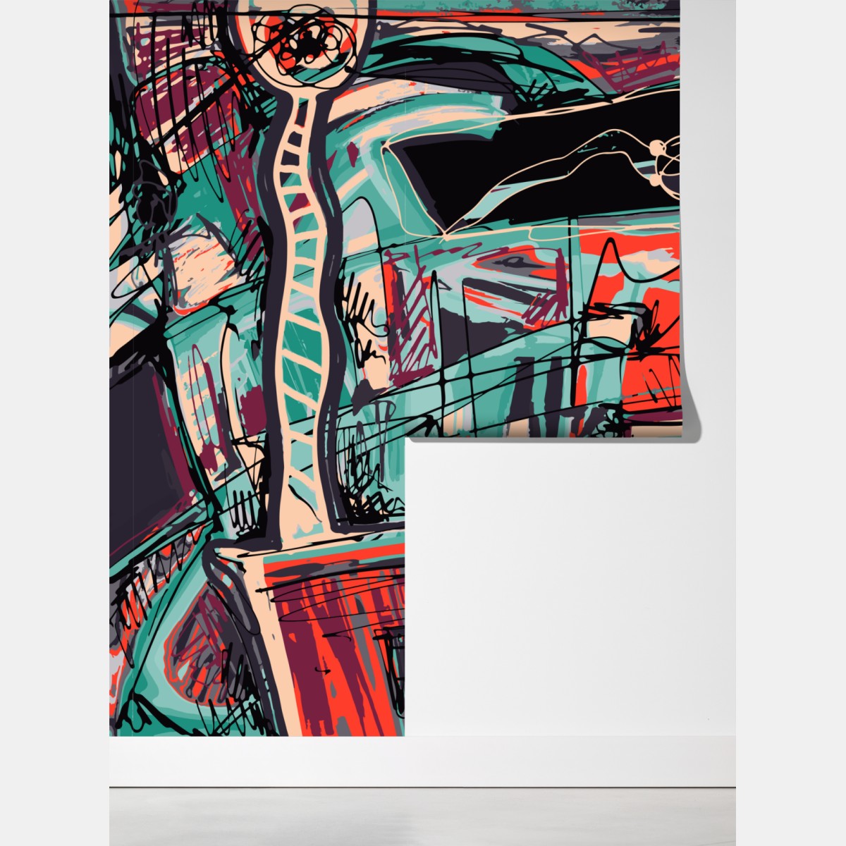 Fototapete türkis-korall abstrakte komposition – Wallnifity®