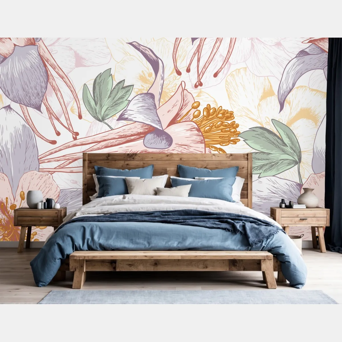 Fototapete zarte pastellblumen im botanischen stil – Wallnifity®